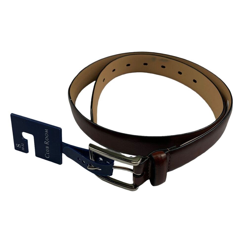 Club Room Mens Burnished Feather-Edge Faux Leather Dress Belt Brown S 30-32